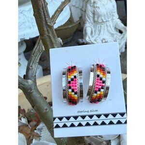 NWT Native American Navajo Handmade Sterling Silver Beaded Statement Earrings